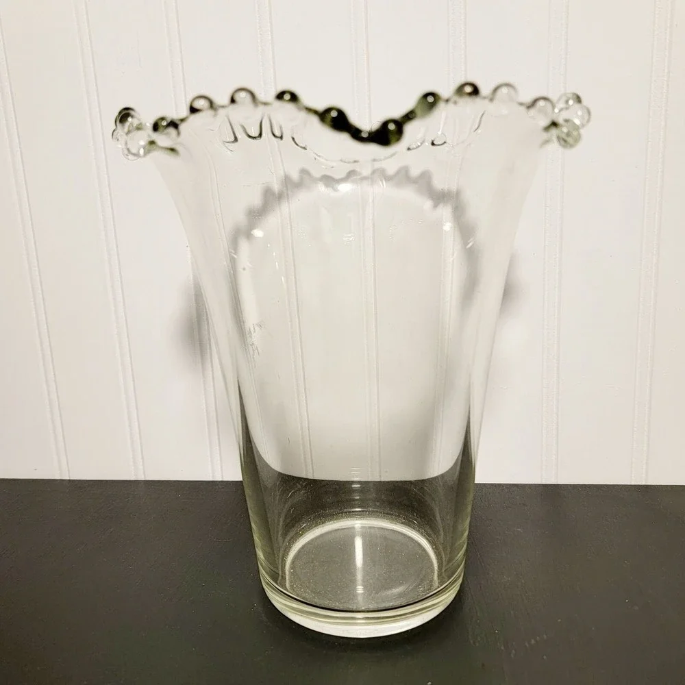Vintage Imperial‎ Glass Clear Candlewick Crystal Crimped Flip Table Vase 8 inch